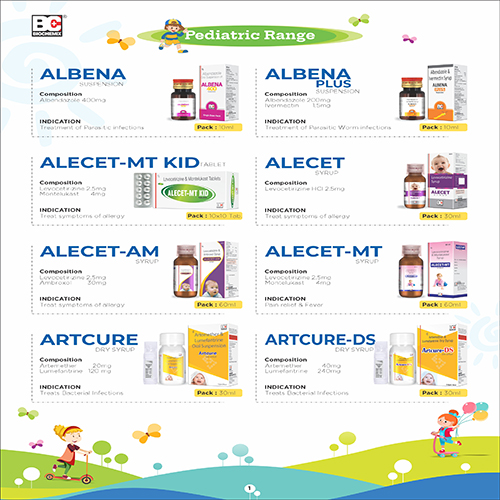 Pediatric Tablets/ Suspension/Dry Syrup/Oral Drops/Nasal Drops/Sachets/Soap/Massage Oil Range